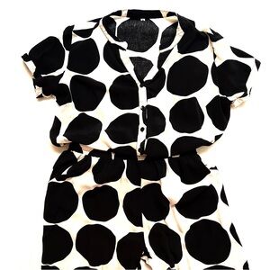 2-Piece Set: Black & White Polka Dot Short-Sleeve Top and Matching Pants